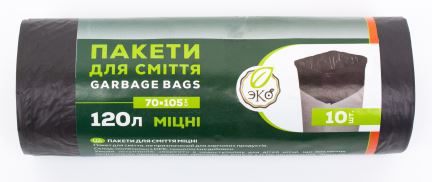 Пакети для сміття 120л/10шт ЕКО C. 18мкм LD, чорні